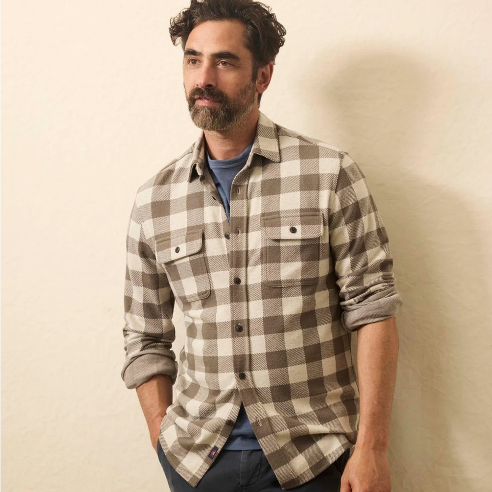 Faherty legend sweater shirt - brown oat buffalo